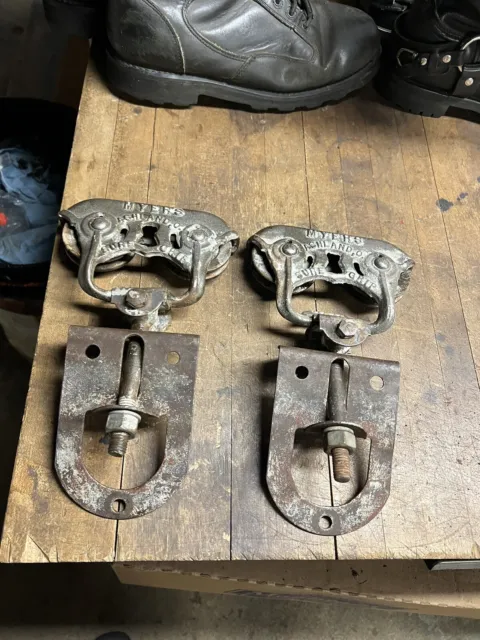 Original Myers Adjustable Sure Grip Stay On cast iron Barn Door Rollers Hangers