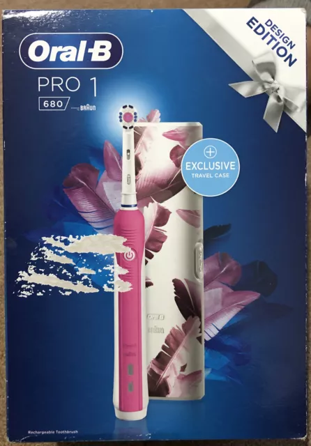 Braun Oral B Pro 1 680 rosa wiederaufladbare elektrische Zahnbürste Design Reisetasche