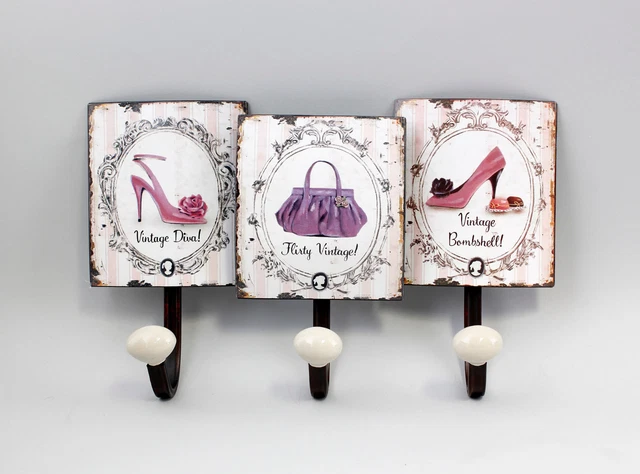 9973118 Metal Wand-Haken-Leiste Shabby-Chic Vintage Zapatos Funda 20x32cm