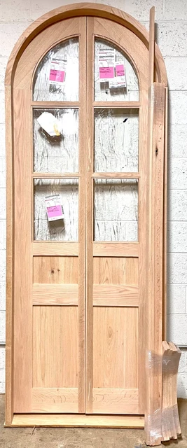 Rustic solid white oak lumber arched top double door wood story book pantry 3