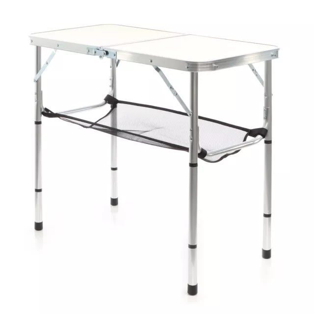 Toboli Table de camping Valise Alu Blanc 80x40cm Réglable en hauteur Pliable