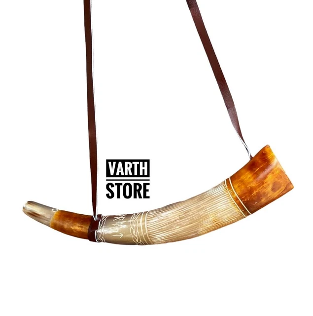 Viking War Horn - 18" Genuine Ox-Horn Battle Trumpet - Premium Hand Engraved