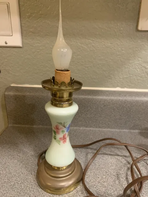 Vintage Hurricane Electric Lamp Base Only With Floral 6"