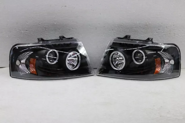 Fits 03-06 Ford Expedition Jdm Black Dual Halo Projector Led Headlights Lamp Set