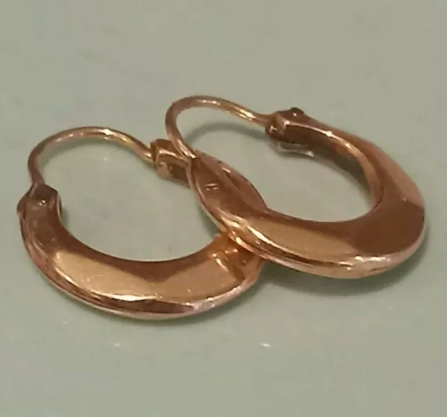 Antique Victorian 10k Rose Gold Textured Facet Puffy Mini Hoop Earrings 2