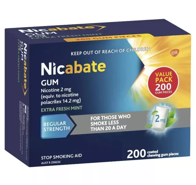 Nicabate Extra Fresh Mint Gum Regular Strength 2mg, 200 pieces