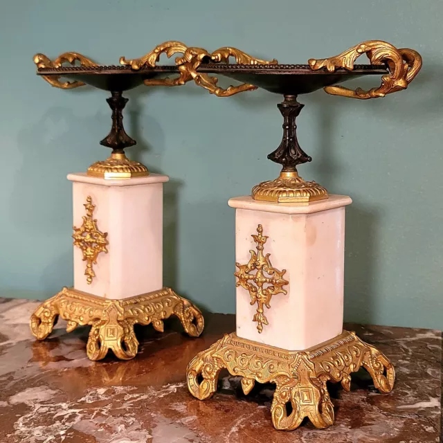FRENCH EMPIRE Antique Bronze & Marble Tazzas - 19th Century