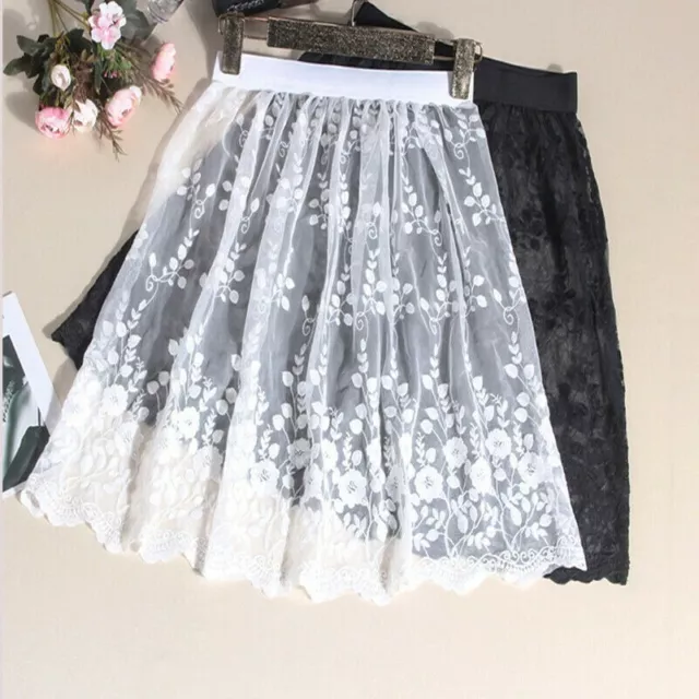 FEMME DENTELLE FLORALE Maille Transparent Jupe Jupon Taille