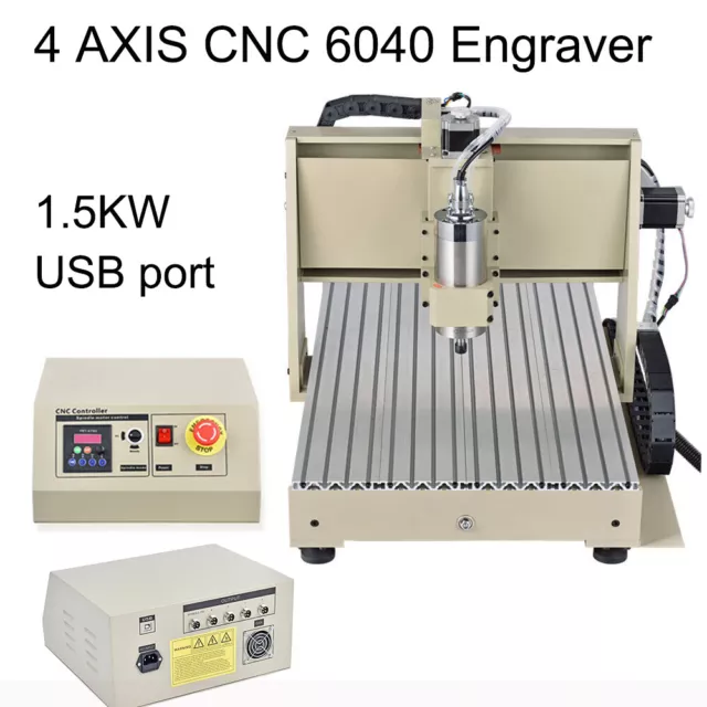 USB 4AXIS CNC 6040 Router Engraver Engraving 3D Cutter Milling Machine 1.5KW VFD