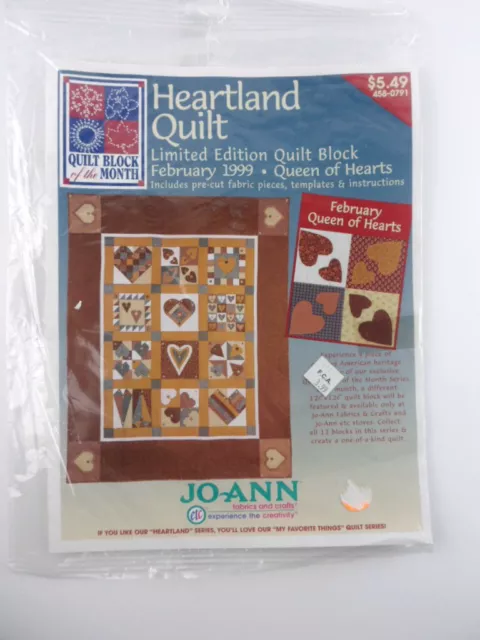 Kit de bloques de edredón JoAnn HEARTLAND edición limitada febrero 1999 sellado reina de corazones