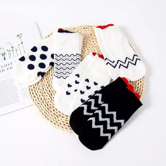 Wavy Stripes Ankle Socks - Heart Cotton Lowcut Sock Women Fashion Socks 5pairs S