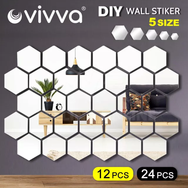 Up to 24x Mirror Hexagon Removable Acrylic Wall Stickers Art DIY Home Decor Sple