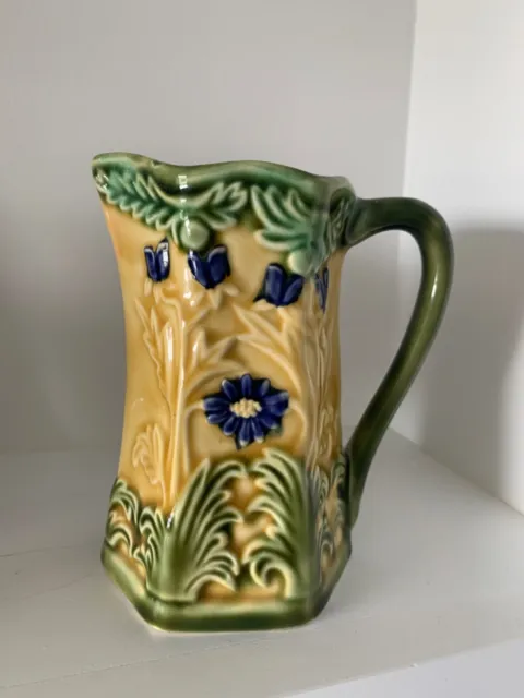 Vintage Majolica Small Pitcher - Unmarked - Yellow, Green, Brown And Rare Blue!!