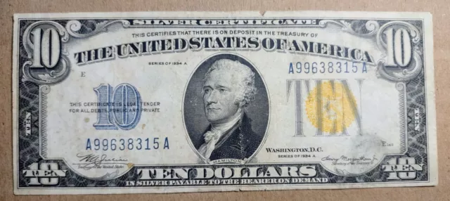 1934-A $10 Ten Dollars “North Africa” Silver Certificate Very Fine