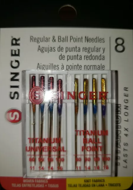 Titanium Universal Regular & Ball Point Machine Needles Singer 075691048068