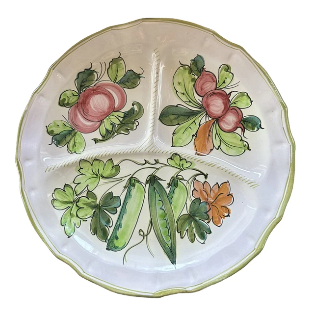 4 Italian Pottery Divided 11” Dinner Plates Snack Italy Vegetables Red ware