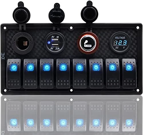 Panneau Interrupteurs étanche Geloo - 8 Switchs LED + USB | 12V/24V Pour Bateau Ou Camping-car