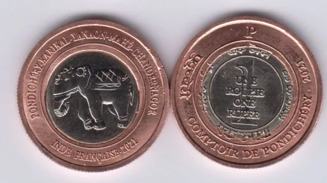FRENCH INDIA Pondichéry 1 Roupie / 1 Rupee 2021, Elephant, unusual coinage