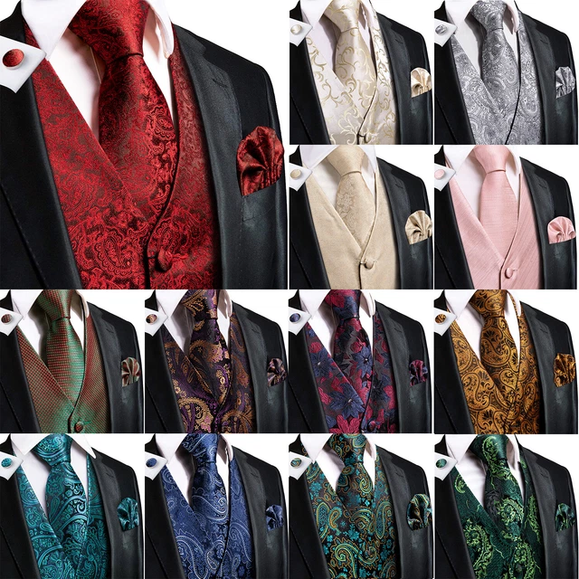 Gilet Hi-Tie Uomo Rosso Petto Singolo Formale Matrimonio Casual Smart Suit