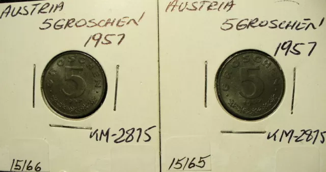 Austria 1957 5 Groschen Uncirculated Coins (2)