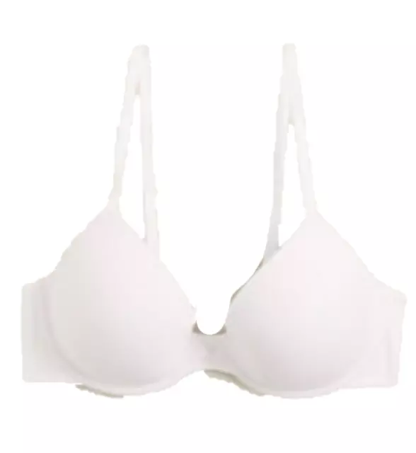 Brand New Ex Figleaves Smoothing Padded Plunge Bra Size 34E White