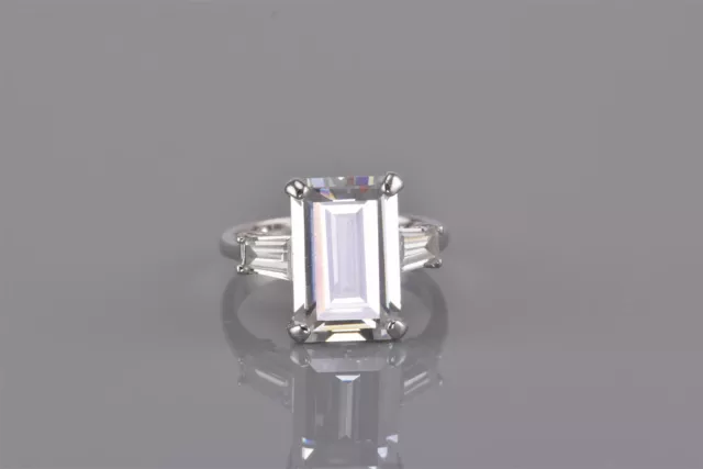 Sterling Silver Emerald Cut Cubic Zirconia Baguette Accented Band Ring 925 Sz: 9