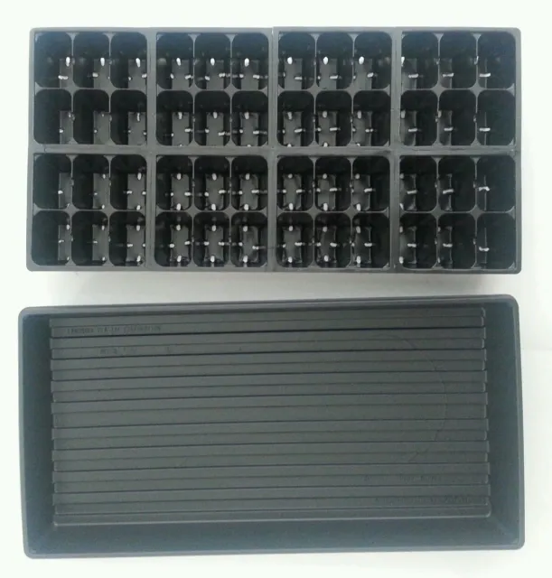 Set of 10 SOLID TRAYS AND 480 LARGER Cells Seedling Starting 10 Inserts Black