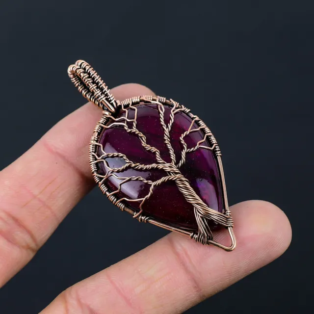 Tree of Love Red Fire Labradorite Gemstone Copper Wire Pendant Jewelry NP-017