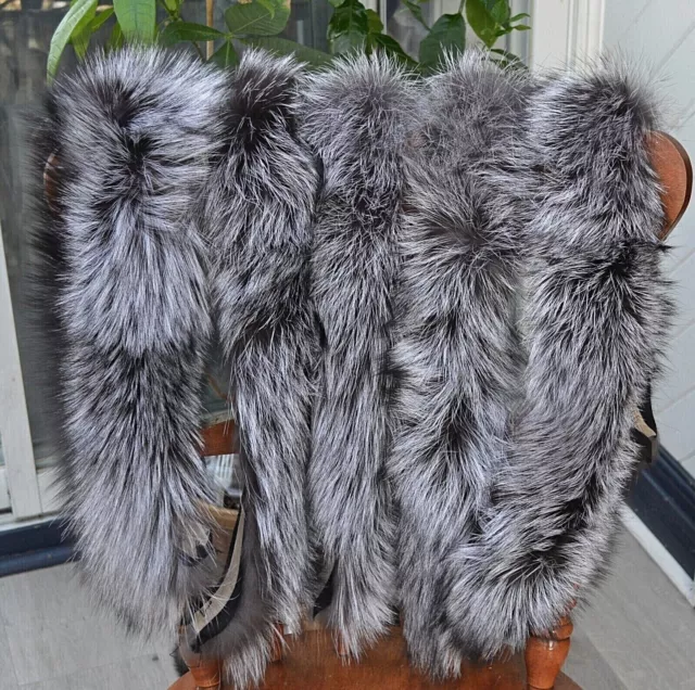 Extra Large Real Fur Trim Scarf for Hood Whole Skin Silver Fox Fur Collar Jacket