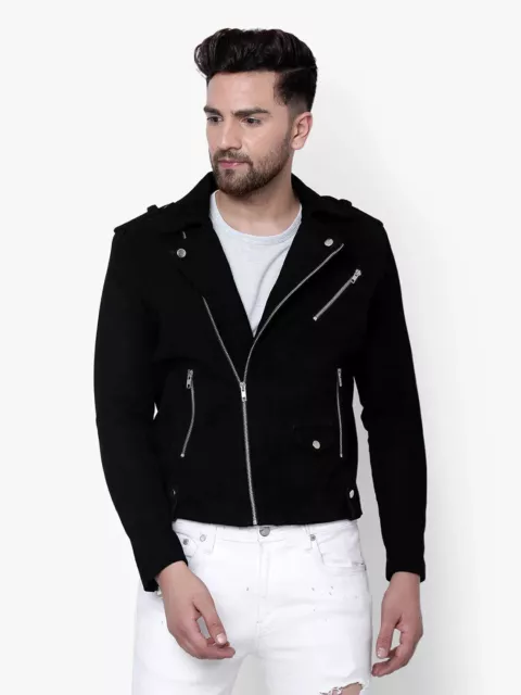 Classic Handcrafted Stylish Outerwear Premium Black Suede Leather Biker Jacket