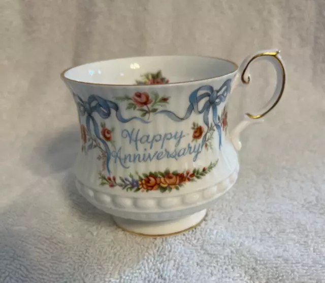 queens rosina china co bone china made in England est 1875 cup Happy anniversary