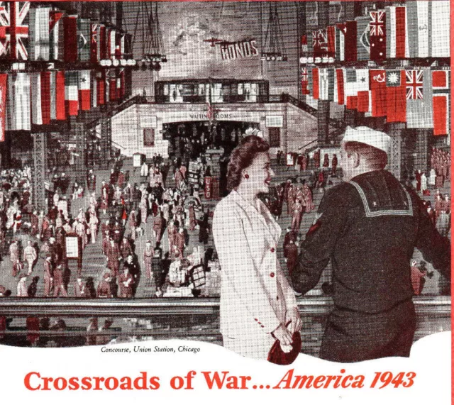 1943 WWII Ad ~ MILWAUKEE ROAD Railroad RR ~ Union Station Concourse, Chicago, IL