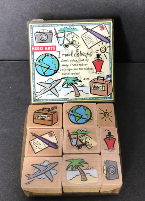 HERO ARTS Travel Stamps Rubber Stamps LL378 Mini Set of 9 Cruise Ship Tropical