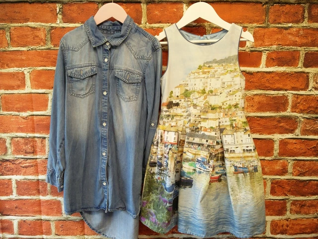 Pacchetto Ragazze Età 7-8 Anni 100% Next Denim Camicia Abiti Da Festa Blu Verde 128Cm