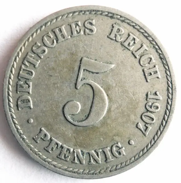 1907 GERMAN EMPIRE 5 PFENNIG - Excellent Coin Germany Bin #15