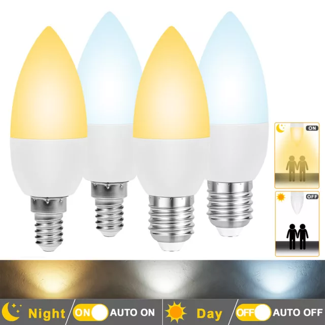 E14/E27 Dusk to Dawn Night Light Bulbs Auto On and Off C37 Candle Lamp Bulb Home