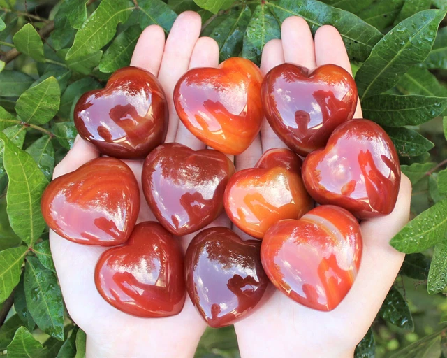 Carnelian Heart Stone: LARGE 1.5 - 1.75" Crystal Gemstone Heart Palm Stone 2pcs