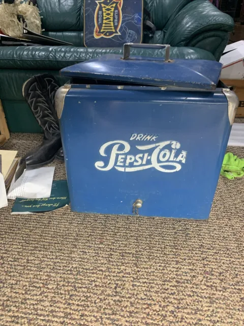 Antique 1950's PEPSI COLA Blue Cooler Ice Chest FREE Antique Kitchen Utensils￼