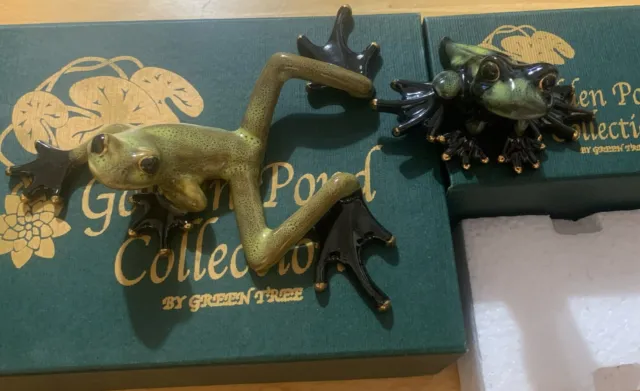 Ceramic Frog Figurine’s, Golden Pond / Green Tree Set of 2 - NEW IN BOXES