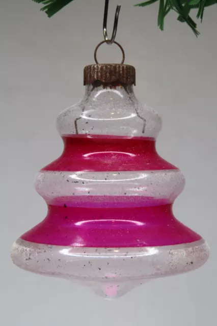 Vintage Glass Unsilvered XMAS TREE Drop Christmas Ornament Shiny Brite Hot Pink