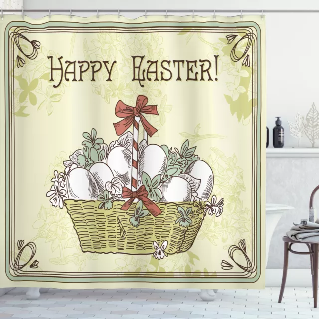 Pascua de Resurrección Cortina de bano Cesta de la cinta de la vendimia huevos