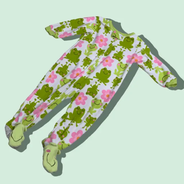 Carter's Infant Girls size 18 Months Fleece pink green White Frog pajama Sleeper