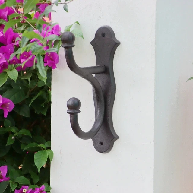 Vintage Cast Iron Large Wall Hooks Antique Finish Metal Garden Keys Hanger Rack
