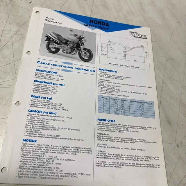 Honda CB600F PC34 1998 1999 600 Hornet Scheda Tecnica Motocicletta Pistone CBF