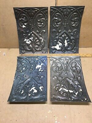 4pc Lot of 11" by 7.5" Antique Ceiling Tin Metal Reclaimed Salvage Art Craft