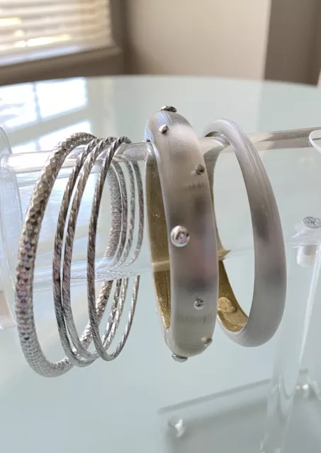 Alexis Bittar Lucite Silver Bangle Bracelet Set