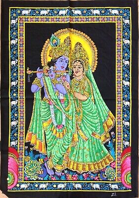 Radha Krishna Batik Folk Art Handmade Indian Tribal Ethnic Hindu Decor Painting