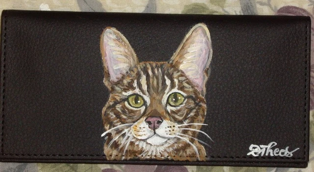 Savanah Cat Checkbook Cover Custom Painted Leather