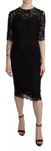 DOLCE & GABBANA Dress Black Floral Lace Sheath Knee Length IT38/ US4 / XS $2800