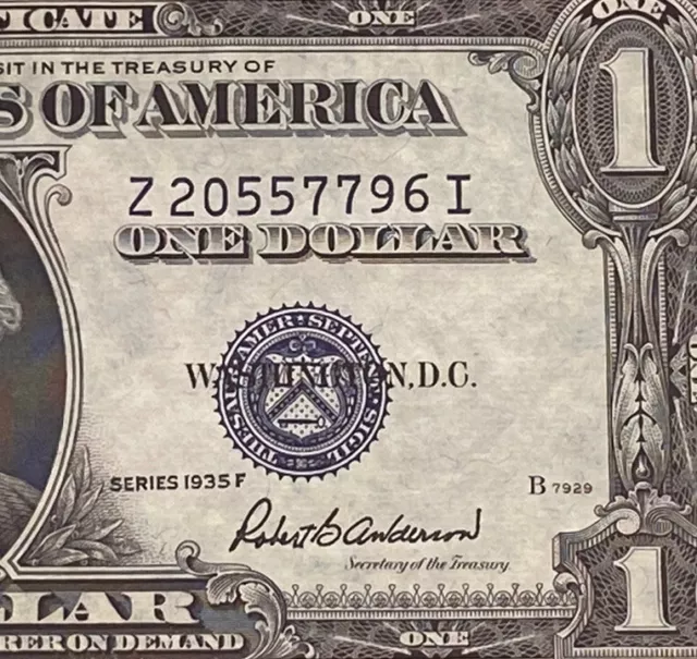 $1 1935-F ( Z-I Block )  BLUE SEAL SILVER CERTIFICATE CU.